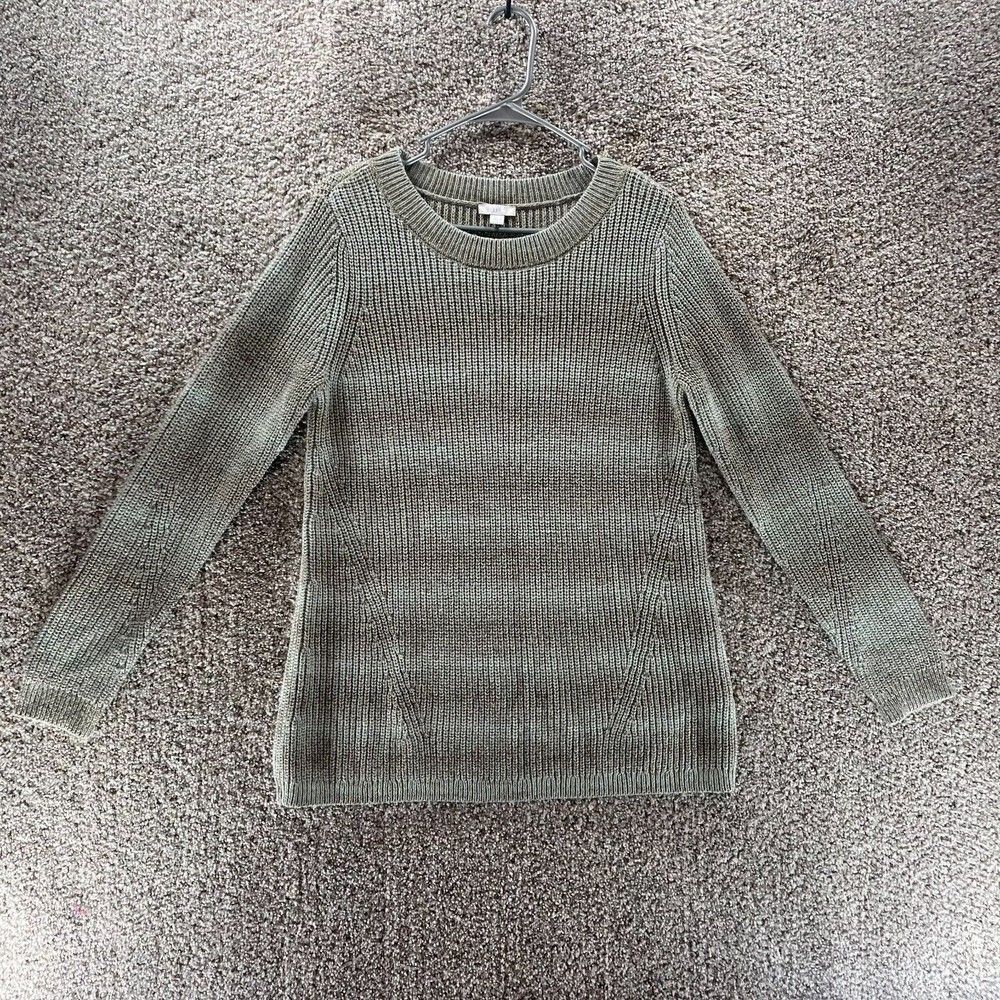 J Jill Sweater Womens Small Grey Striped Long Sleeve Pullover Preppy Casual Crew
